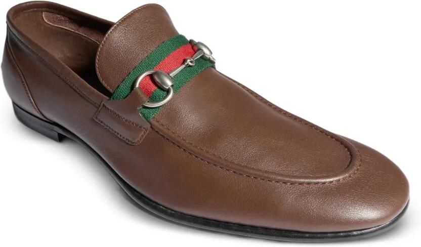Gucci Horsebit platte loafers met Web-streep Bruin - Foto 4