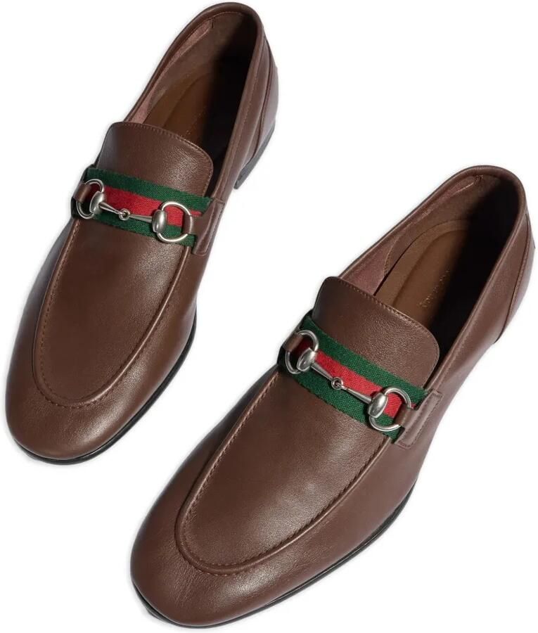 Gucci Horsebit platte loafers met Web-streep Bruin - Foto 2