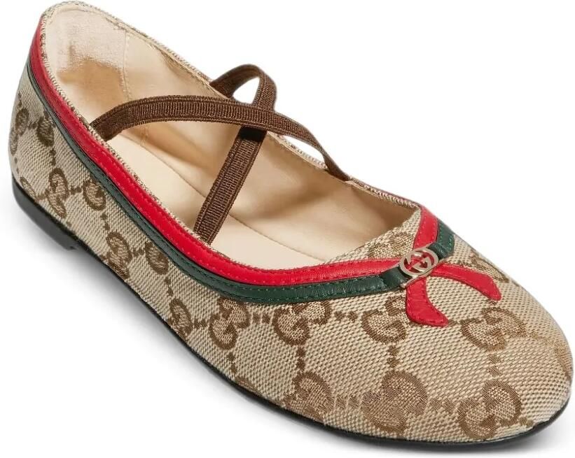 Gucci Kids GG Supreme Web ballerina's Beige
