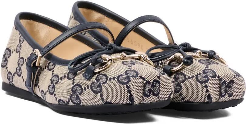 Gucci Kids Horsebit ballerina's met logopatroon en gesp Beige
