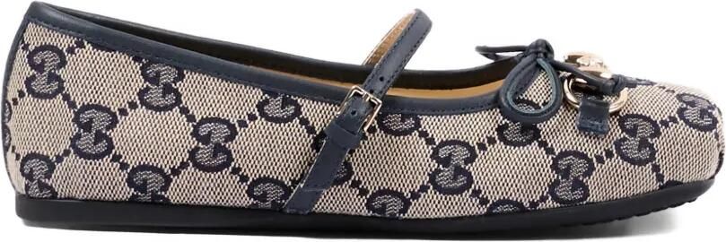 Gucci Kids Horsebit ballerina's met logopatroon en gesp Beige - Foto 5