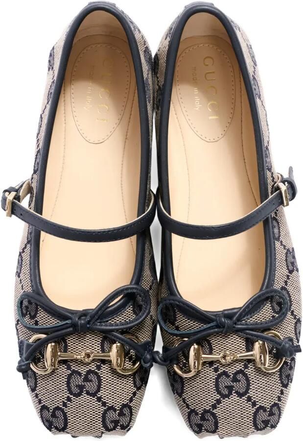 Gucci Kids Horsebit ballerina's met logopatroon en gesp Beige - Foto 2