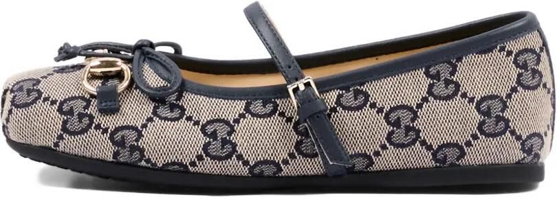 Gucci Kids Horsebit ballerina's met logopatroon en gesp Beige - Foto 4