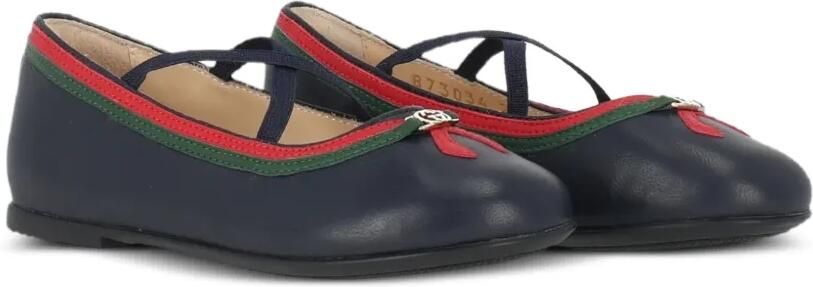 Gucci Kids Leren ballerina's met Web-streep Blauw