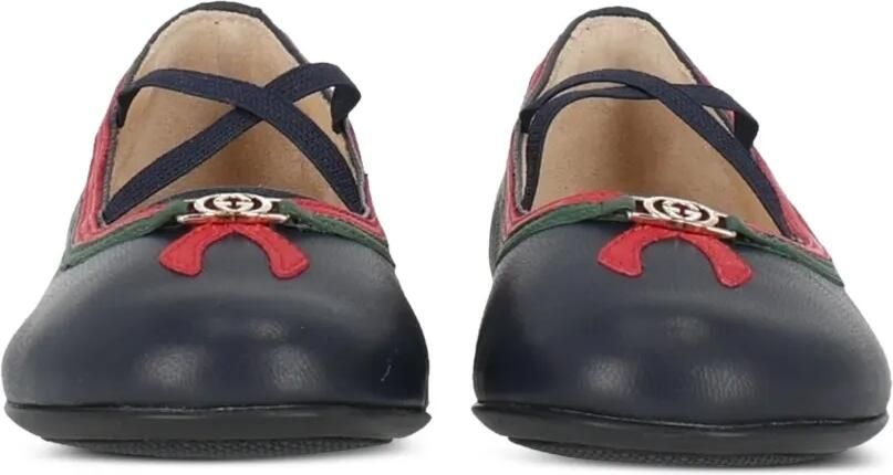 Gucci Kids Leren ballerina's met Web-streep Blauw - Foto 3