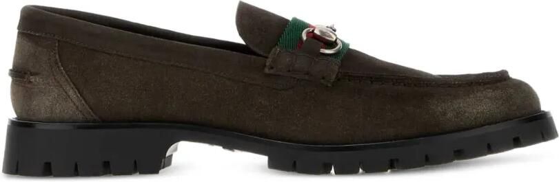 Gucci Leren Horsebit loafers met Web-streep Bruin