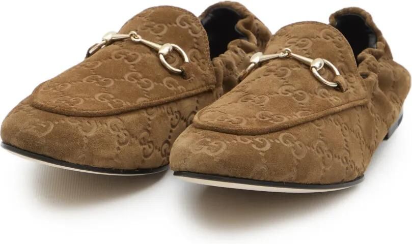 Gucci Leren loafers met logo-reliëf Bruin - Foto 3