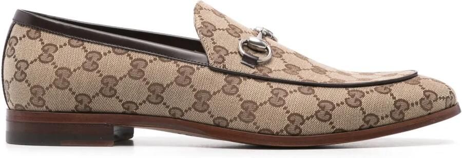Gucci Loafers met Horsebit-detail en GG-canvas Beige