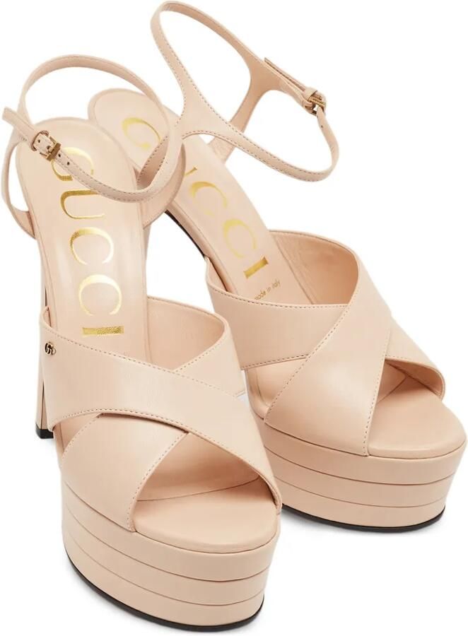 Gucci Pre-Owned Angel leren sandalen met plateauzool Beige - Foto 4
