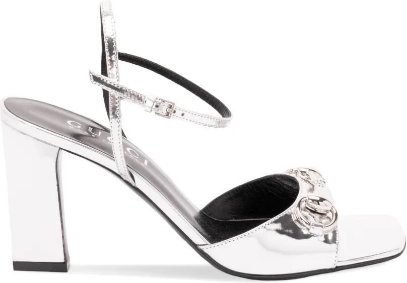Gucci Signora Horsebit metallic leren sandalen Zilver