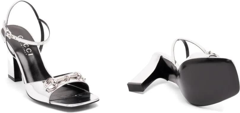Gucci Signora Horsebit metallic leren sandalen Zilver - Foto 5