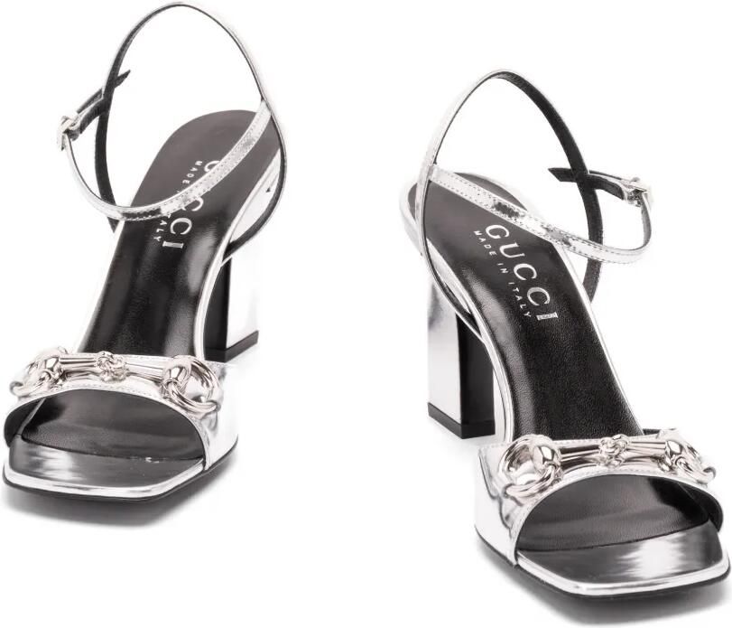 Gucci Signora Horsebit metallic leren sandalen Zilver - Foto 3