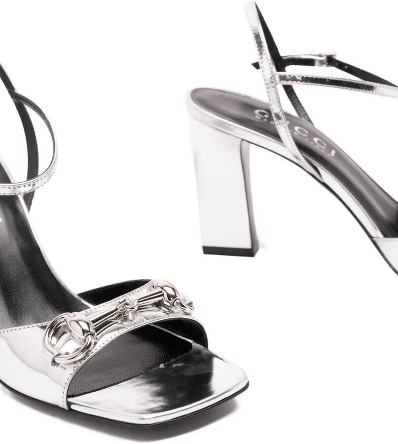 Gucci Signora Horsebit metallic leren sandalen Zilver - Foto 2
