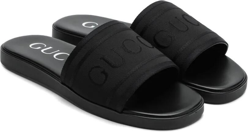 Gucci Slippers met geborduurd logo Zwart