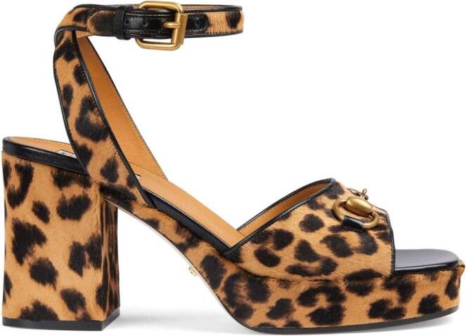 Gucci Horsebit 90mm sandalen met luipaardprint Bruin