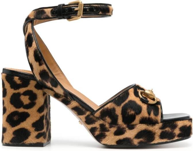 Gucci Horsebit 90mm sandalen met luipaardprint Bruin