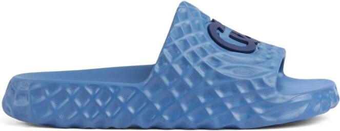Gucci Interlocking G-appliqué textured slides Blauw