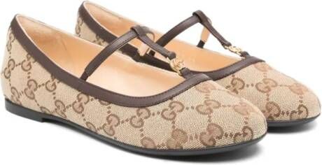 Gucci Kids Canvas ballerina's met GG-logo Beige