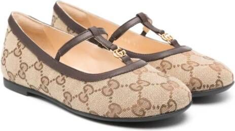 Gucci Kids GG Supreme leren ballerina's Beige