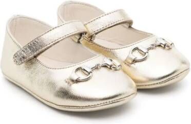 Gucci Kids Horsebit-detail leather ballerina shoes Goud