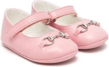 Gucci Kids Horsebit-detail leather ballerina shoes Roze