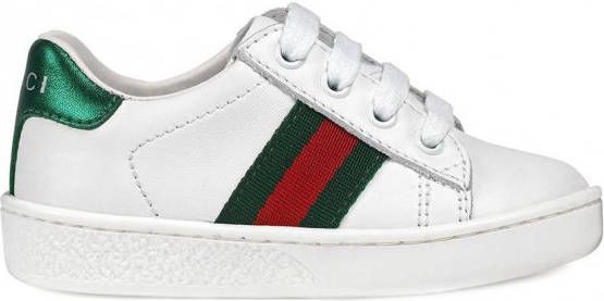 Gucci Kids leer low-top met Web Wit