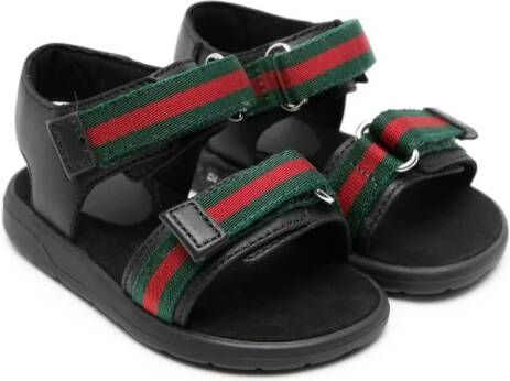 Gucci Kids Leren sandalen met web afwerking Zwart