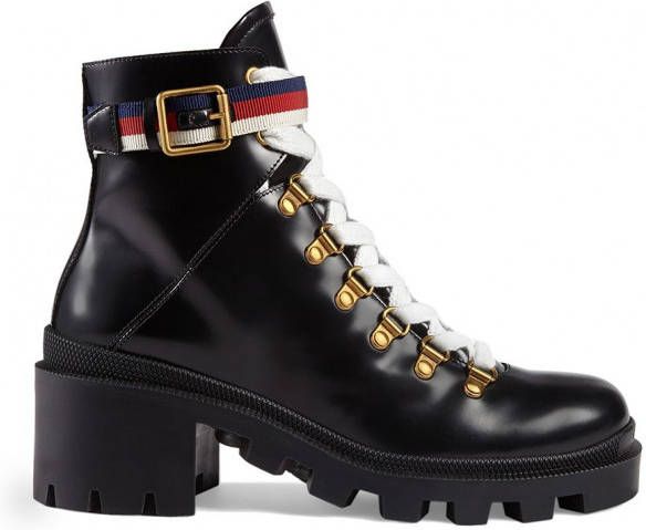 Gucci leren enkelaarzen met Sylvie Web Zwart
