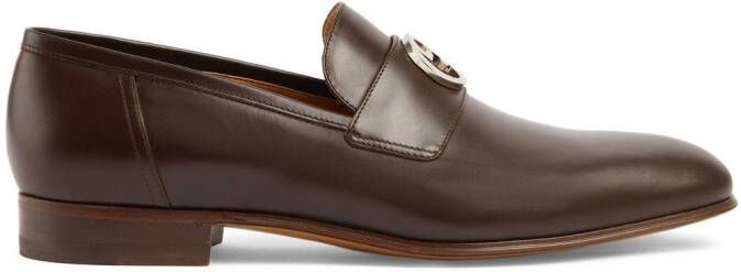 Gucci Leren loafers met GG-logo Bruin