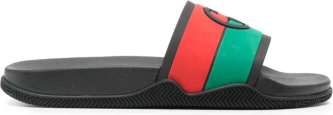 Gucci Slippers met GG logo en Web streep Zwart