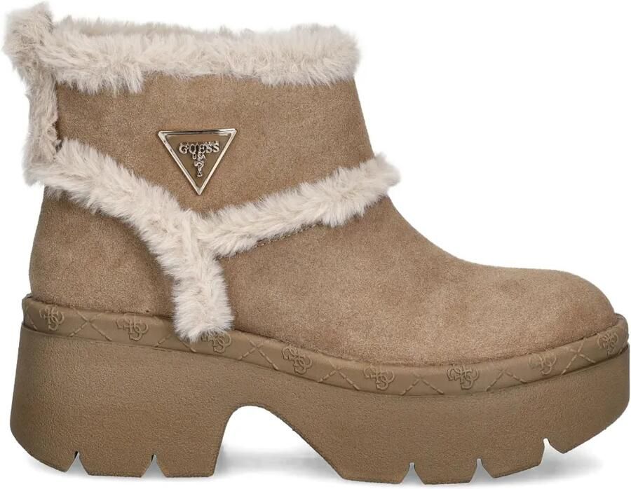 GUESS USA Bridgete enkellaarzen met afwerking van imitatiebont Bruin