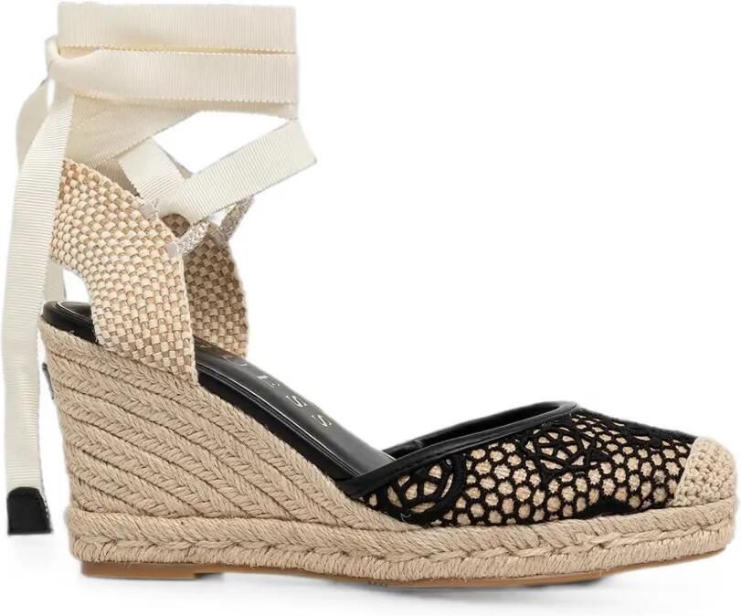 GUESS USA Cheyin espadrilles met kanten vlakken en sleehak Beige