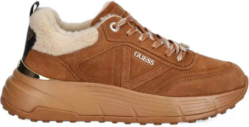 GUESS USA Facter suède sneakers met lammy afwerking Bruin