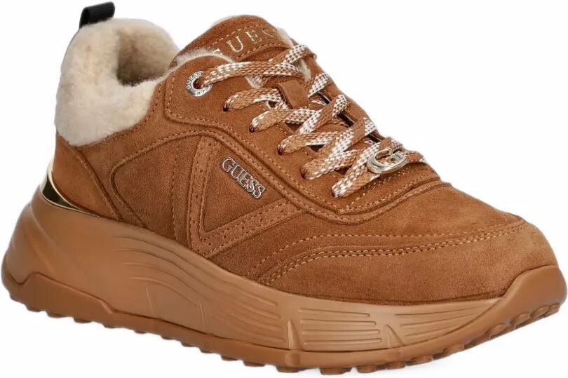 GUESS USA Facter suède sneakers met lammy afwerking Bruin - Foto 3