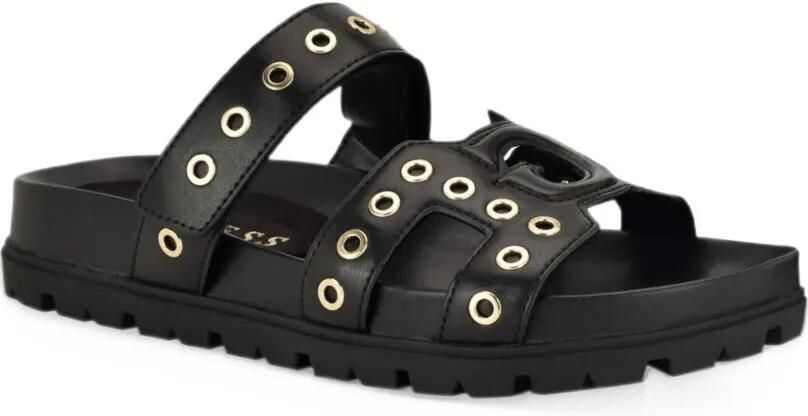 GUESS USA Fashie slip-on double-strapped footbed sandal Zwart