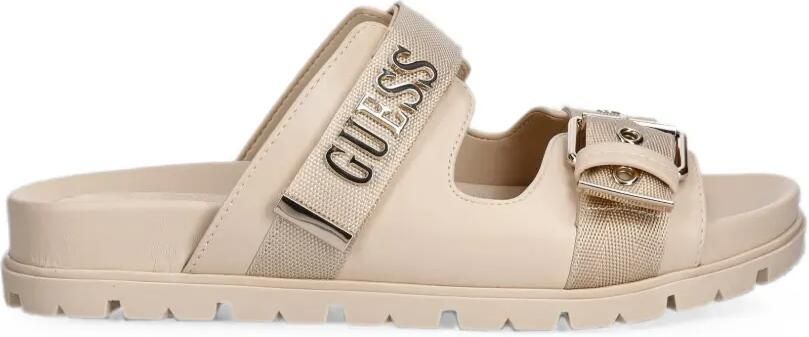 GUESS USA Faxona slippers met gespsluiting en logo-plakkaat Beige