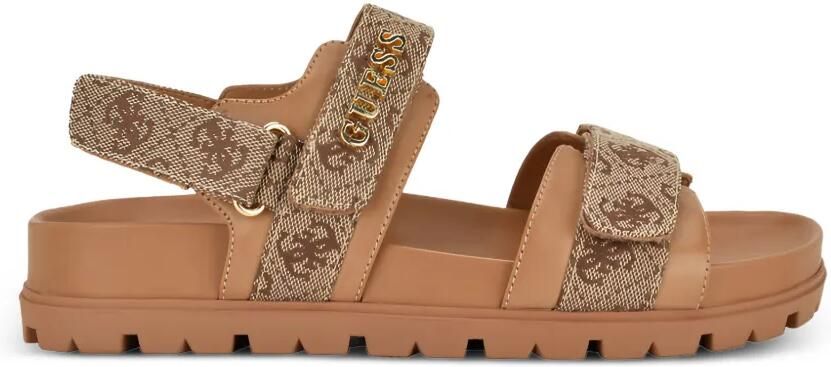 GUESS USA Florizy2 sandalen met klittenband en monogram-print Bruin
