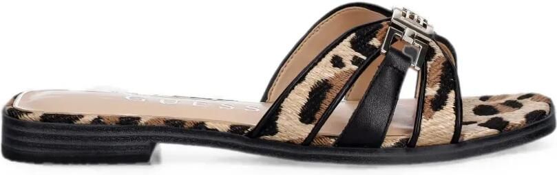 GUESS USA Slippers met luipaard-print en logo-plakkaat Beige