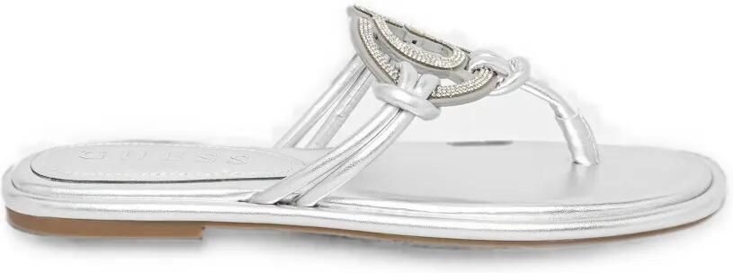 GUESS USA Teenslippers verfraaid met kristallen en logoplakkaat Zilver