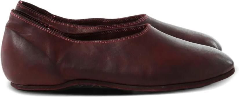 Guidi Leren ballerina's met tonale stiksels Rood