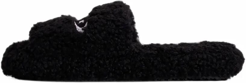 HELLSTAR logo-embroidered shearling slides Zwart
