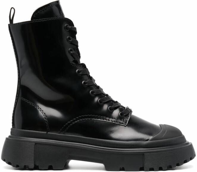 Hogan Combat boots met veters Zwart