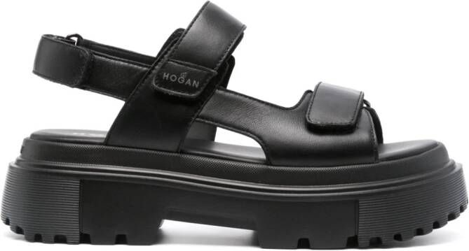 Hogan H644 leren sandalen met plateauzool Zwart