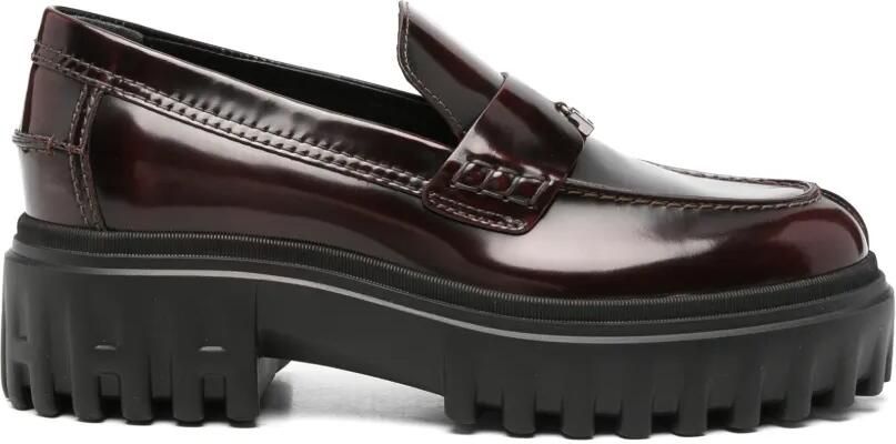 Hogan chunky-sole leather loafers Rood