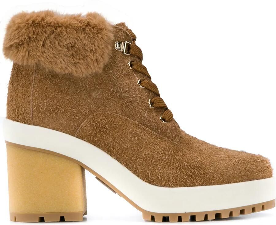 Hogan Enkellaarzen met imitatiebont Beige