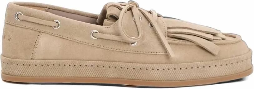 Hogan fringe-detail suede loafers Beige