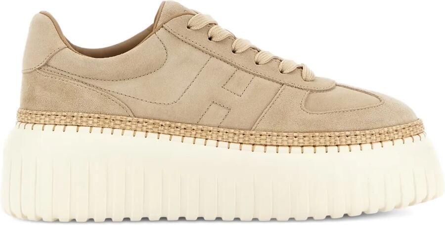 Hogan H-Stripes suède sneakers met plateauzool Beige