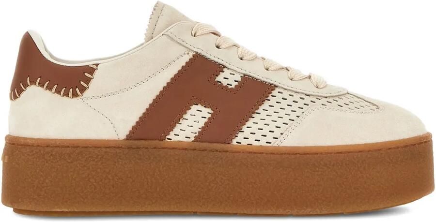 Hogan H698 sneakers met perforaties en plateauzool Beige