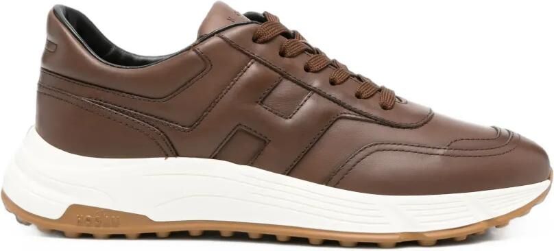 Hogan Hyperlight leren sneakers met logo-patch Bruin