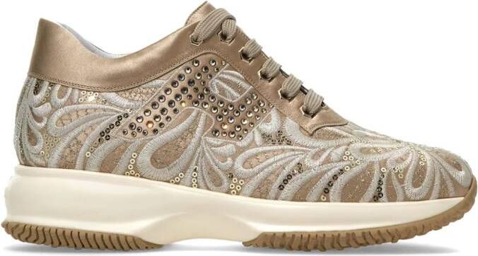 Hogan Interactive sneakers met geborduurde bloemen Beige